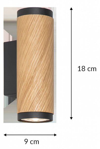 Elobra Nástěnné světlo Bolivia, dub/černá, výška 18 cm, GU10, stmívatelný, Světlé dřevo, Obývací pokoj / jídelna, Dřevo, Moderní