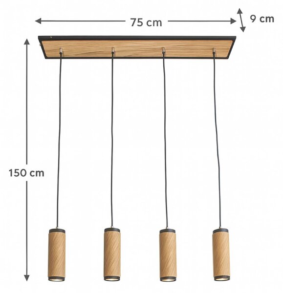 Elobra Závěsné světlo Bolivia, dřevo, dub, 4 žárovky, 75 cm, GU10, stmívatelný, Světlé dřevo, Obývací pokoj / jídelna, Dřevo, Moderní