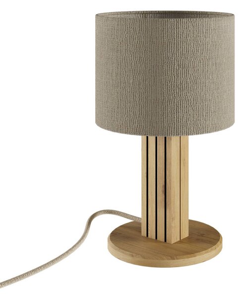 Elobra Stolní lampa Inka S, dub/černá, dřevo/látka, výška 30 cm, stmívatelný, Světlé dřevo, Obývací pokoj / jídelna, Dřevo, Moderní