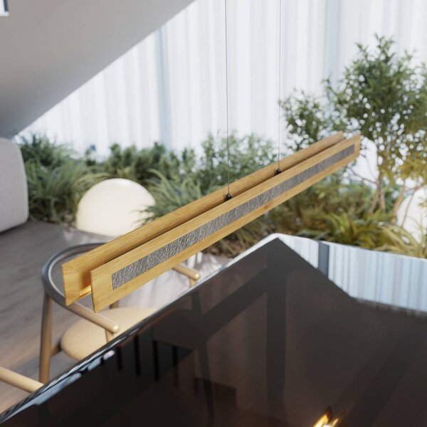 Elobra Závěsné LED světlo Chile S, dub/granit, délka 116 cm, stmívatelný, Světlé dřevo, Obývací pokoj / jídelna, Dřevo, Moderní