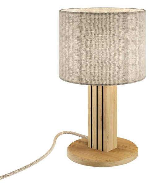 Elobra Stolní lampa Inka S, dub/černá, dřevo/látka, výška 30 cm, stmívatelný, Světlé dřevo, Obývací pokoj / jídelna, Dřevo, Moderní