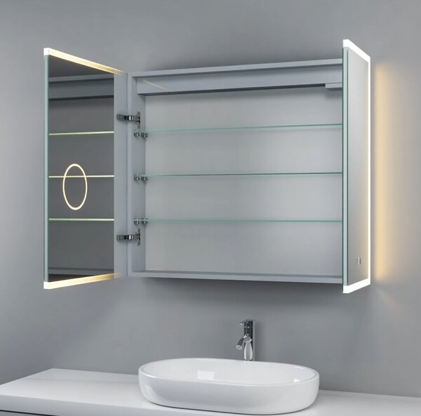 LED galerka 80×70 cm s oboustranným zrcadlem a kosmetickým zrcátkem