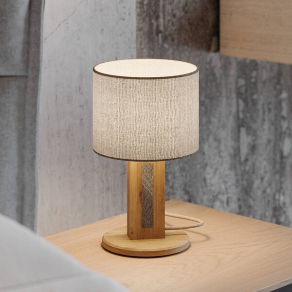 Elobra Stolní lampa Chile S, dub/granit, látka, dřevo, výška 30 cm, stmívatelný, Světlé dřevo, Obývací pokoj / jídelna, Dřevo, Moderní