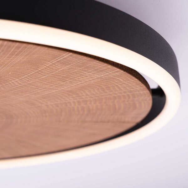 Elobra LED stropní svítidlo Havana S, dřevo/kov, Ø 40 cm, stmívatelný, Tmavé dřevo, Obývací pokoj / jídelna, Dřevo, Moderní