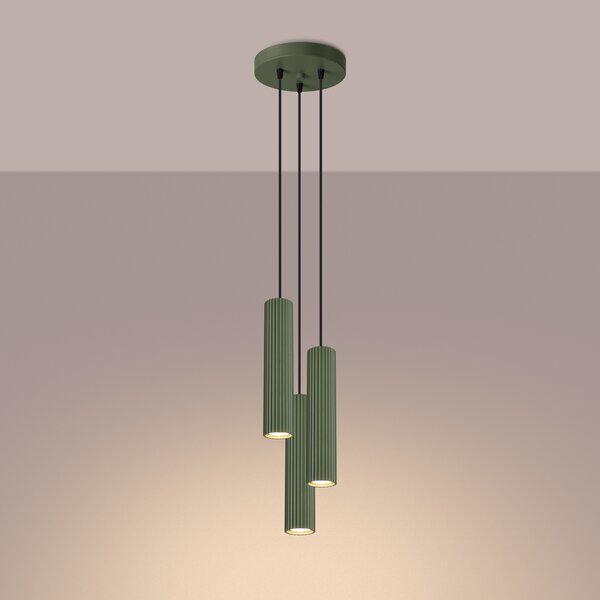 Sollux Lighting Závěsné svítidlo KARBON 3P olivově zelené