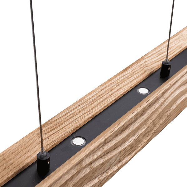 Elobra Závěsné LED světlo Atacama, dub/černá, dřevo, délka 116 cm, stmívatelný, Světlé dřevo, Obývací pokoj / jídelna, Dřevo, Moderní
