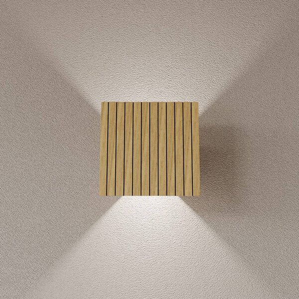 Elobra LED nástěnné světlo Inka S, dub/černá, dřevo, výška 15 cm, stmívatelný, Světlé dřevo, Obývací pokoj / jídelna, Dřevo, Moderní