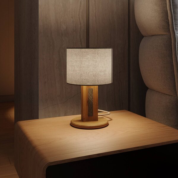 Elobra Stolní lampa Chile S, dub/granit, látka, dřevo, výška 30 cm, stmívatelný, Světlé dřevo, Obývací pokoj / jídelna, Dřevo, Moderní
