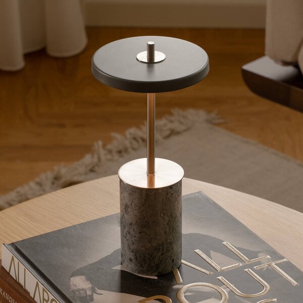 UMAGE Akumulátorová lampa Asteria MOVE MINI, mramorově šedá/ocel, IP44, stmívatelný, Hliník / šedá / zinek, Obývací pokoj / jídelna, Kámen, Design