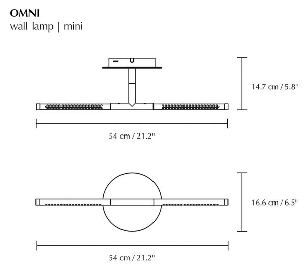 UMAGE LED nástěnné světlo Omni, ocelová barva, šířka 54 cm, 2 svítidla., stmívatelný, Hliník / šedá / zinek, Obývací pokoj / jídelna, Hliník, Design