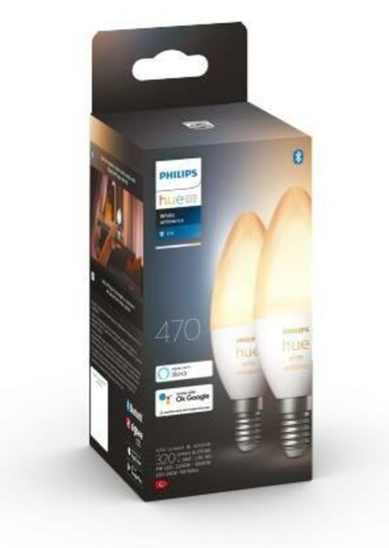 PHILIPS HUE Hue White Ambiance Bluetooth LED žárovka E14 set 2ks 87195143567332 2x4W 2x470lm 2200-6500K