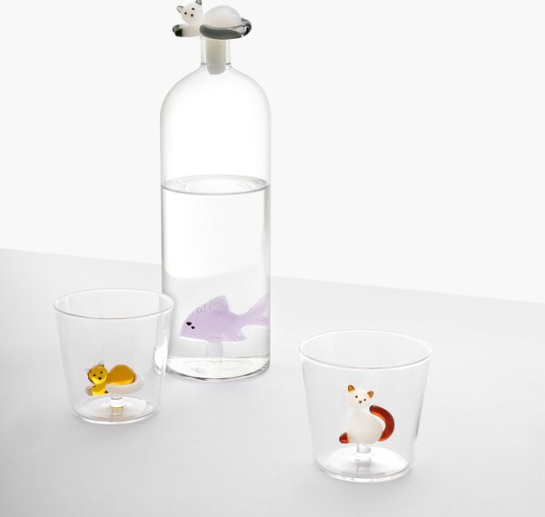 Ichendorf Milano designové karafy Tabby Cat Bottle Pink Fish & White Cat with Smoke Tail