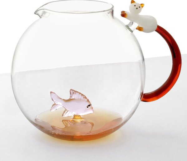 Ichendorf Milano designové džbány Tabby Cat Jug Pink Fish & White Cat with Amber Tail