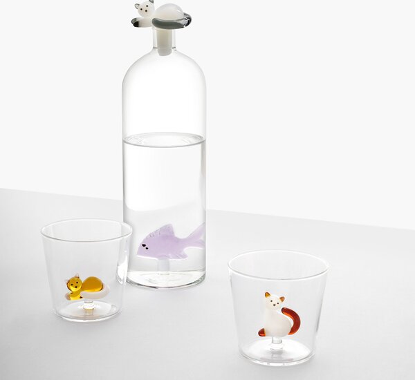Ichendorf Milano designové sklenice na vodu Tabby Cat Tumbler Amber Cat with White Tail