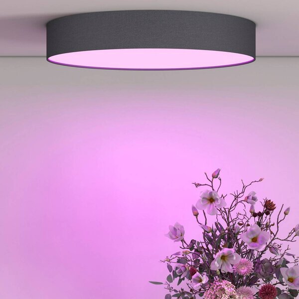 Calex Smart LED stropní svítidlo Fabric, Ø 40 cm, RGBW, stmívatelné, stmívatelný, Černá, Obývací pokoj / jídelna, Plast, Moderní