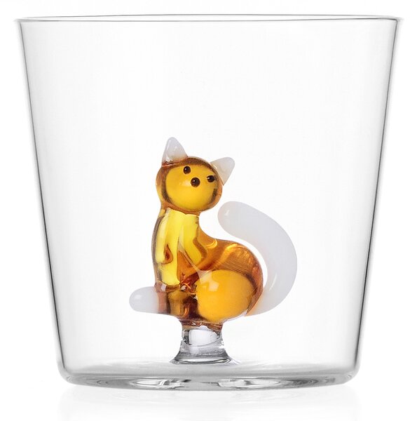 Ichendorf Milano designové sklenice na vodu Tabby Cat Tumbler Amber Cat with White Tail