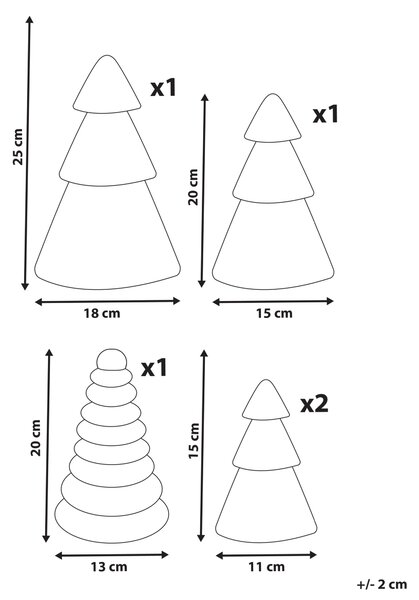 Sada 5 vánočních dekorací VORMA 25 cm Vánoční stromek Béžová/Zelená