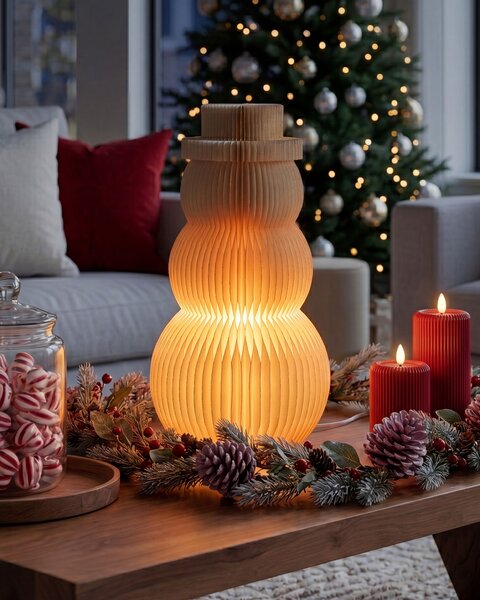 Vánoční dekorace Stolní lampa BANGA 51 cm Sněhulák Béžová