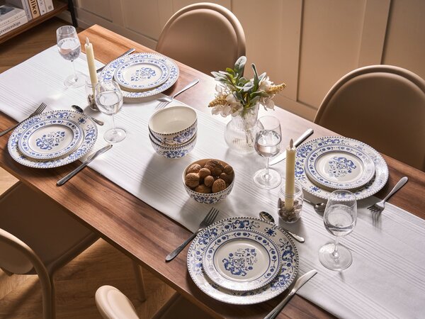 Sada 24 kusů nádobí GALANGAL Porcelán Bílá/Modrá
