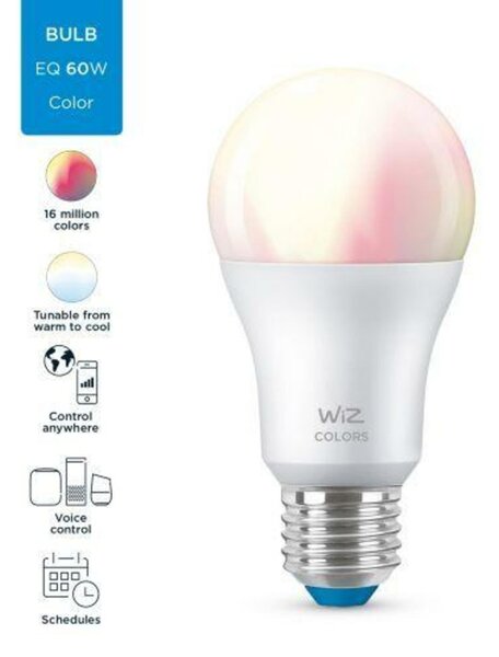 LED Žárovka WiZ Colors 8718699787059 E27 A60 8-60W 806lm 2200-6500K, RGB 16 mil. barev, stmívatelná