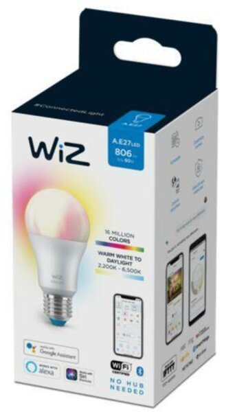 LED Žárovka WiZ Colors 8718699787059 E27 A60 8-60W 806lm 2200-6500K, RGB 16 mil. barev, stmívatelná