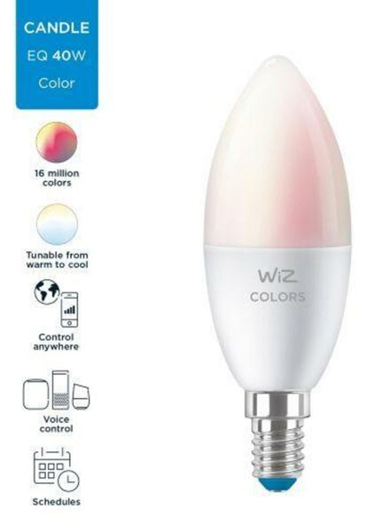 LED Žárovka WiZ Colors 8718699787097 E14 C37 4,9-40W 470lm 2200-6500K, RGB 16 mil.barev, stmívatelná