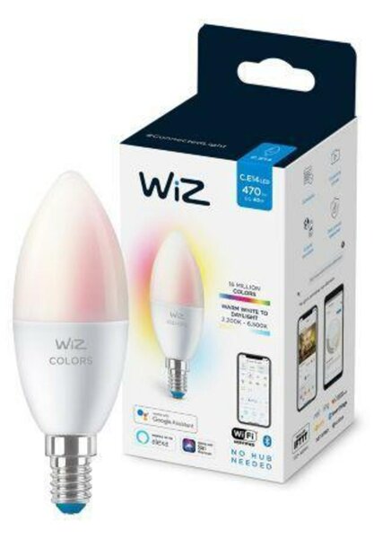 LED Žárovka WiZ Colors 8718699787097 E14 C37 4,9-40W 470lm 2200-6500K, RGB 16 mil.barev, stmívatelná