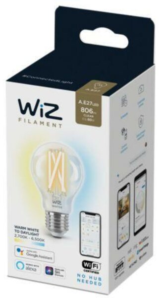LED Žárovka WiZ Tunable White Filament 8718699787158 E27 A60 6,7-60W 806lm 2700-6500K, stmívatelná
