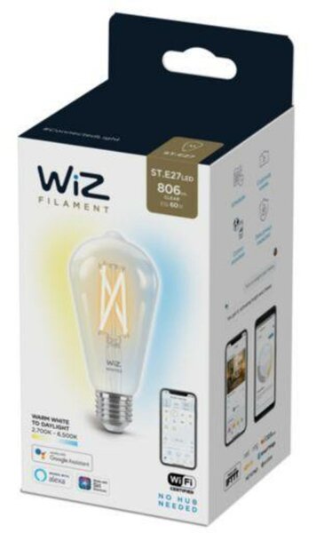 LED Žárovka WiZ Tunable White Filament 8718699787172 E27 ST64 6,7-60W 806lm 2700-6500K, stmívatelná