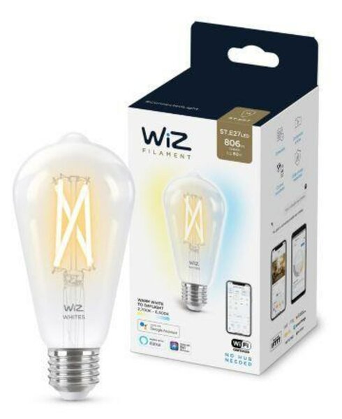 LED Žárovka WiZ Tunable White Filament 8718699787172 E27 ST64 6,7-60W 806lm 2700-6500K, stmívatelná