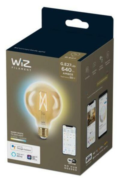 LED Žárovka WiZ Tunable White Filament Amber 8718699786793 E27 G95 6,7-50W 640lm 2000-5000K, stmívatelná