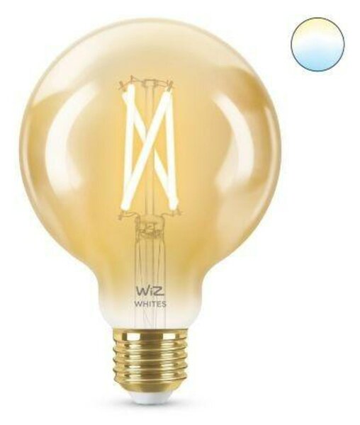 LED Žárovka WiZ Tunable White Filament Amber 8718699786793 E27 G95 6,7-50W 640lm 2000-5000K, stmívatelná