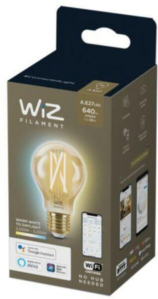 LED Žárovka WiZ Tunable White Filament Amber 8718699787219 E27 A60 6,7-50W 640lm 2000-5000K, stmívatelná
