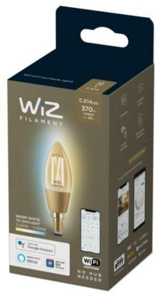 LED Žárovka WiZ Tunable White Filament Amber 8718699787257 E14 C35 4,9-25W 370lm 2000-5000K, stmívatelná