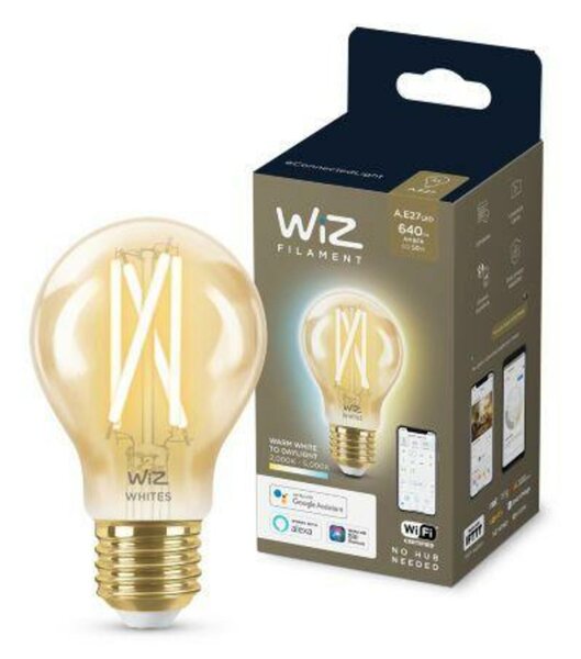 LED Žárovka WiZ Tunable White Filament Amber 8718699787219 E27 A60 6,7-50W 640lm 2000-5000K, stmívatelná