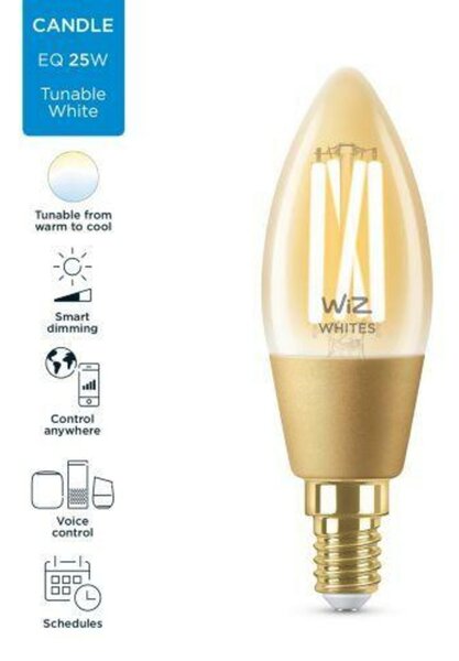LED Žárovka WiZ Tunable White Filament Amber 8718699787257 E14 C35 4,9-25W 370lm 2000-5000K, stmívatelná