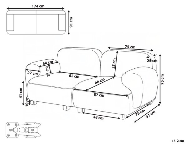 Modulární pohovka 2místná AMLI Tkanina Světle zelená