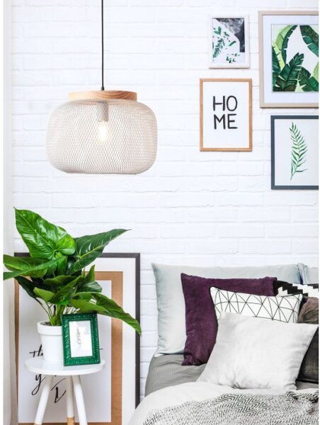 Brilliant 99111/40 Závěsné svítidlo GIADA šedé + DŘEVO průměr 40cm