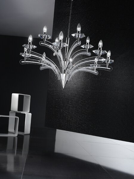 Metal lux 197.112 Icaro, závěsné svítidlo 12xE14, chrom/křišťálové sklo, průměr 100cm