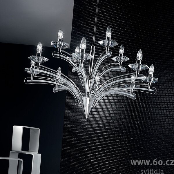 Metal lux 197.112 Icaro, závěsné svítidlo 12xE14, chrom/křišťálové sklo, průměr 100cm