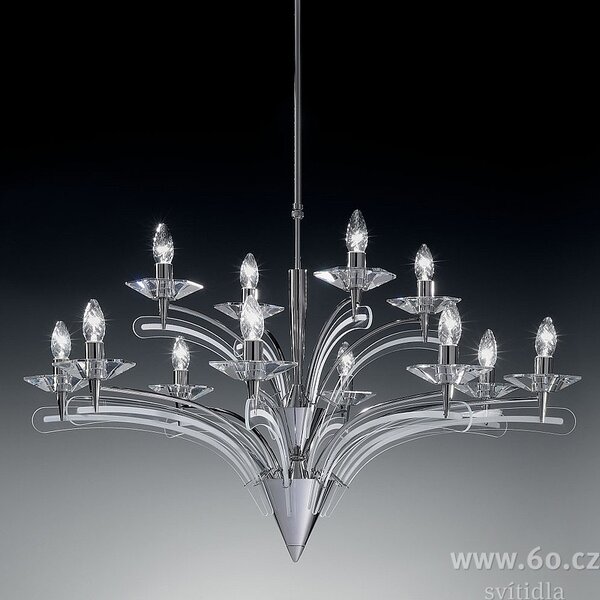 Metal lux 197.112 Icaro, závěsné svítidlo 12xE14, chrom/křišťálové sklo, průměr 100cm