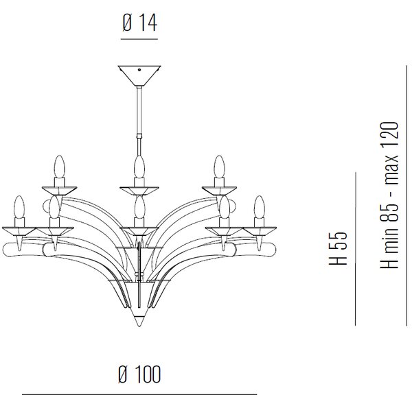Metal lux 197.112 Icaro, závěsné svítidlo 12xE14, chrom/křišťálové sklo, průměr 100cm
