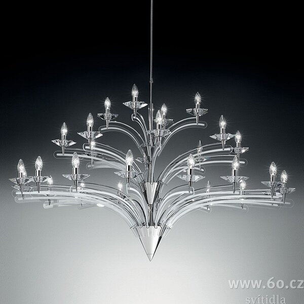 Metal lux 197.128 Icaro, závěsné svítidlo 28xE14, chrom/křišťálové sklo, průměr 150cm