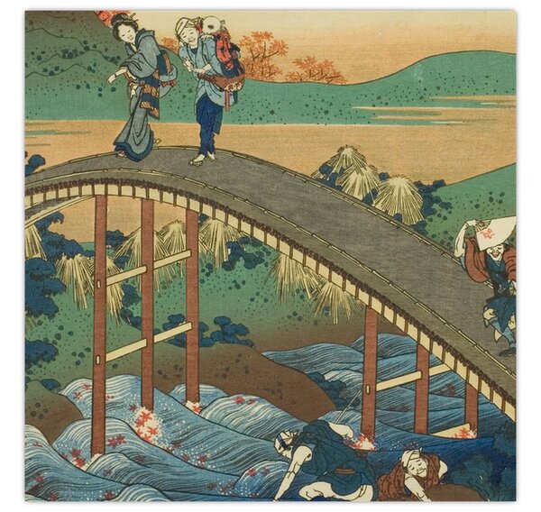 Obraz - Katsushika Hokusai, Ariwara no Narihirafrom the series One Hundred, Poems Explained by the Nurse (Hyakunin isshu uba ga etoki), reprodukce (30x30 cm)