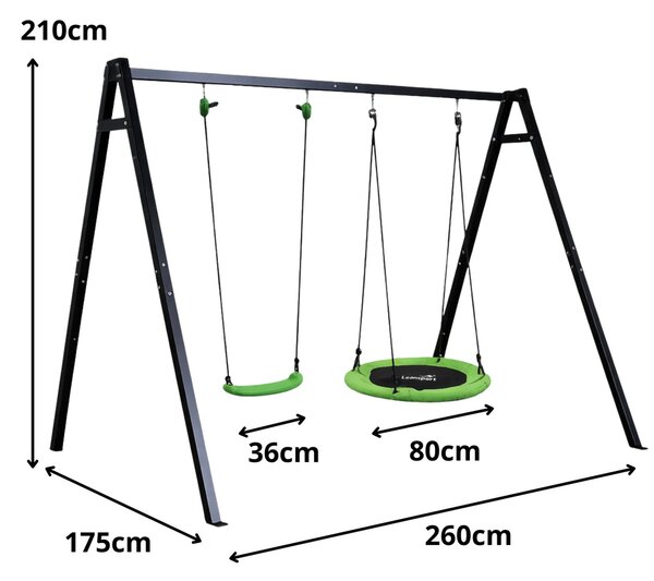 Tomido Zahradní houpačka čapí hnízdo 260x173 cm sedátko 2v1 černá 29181