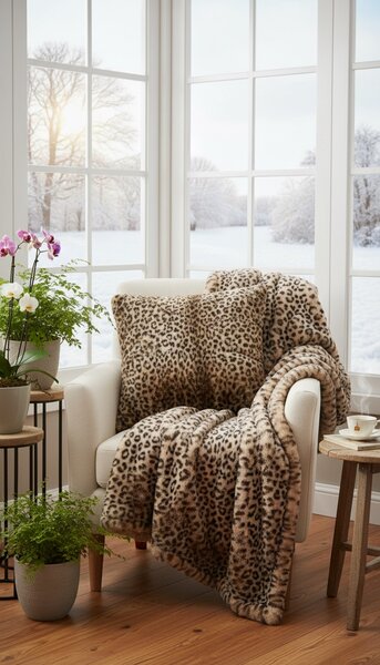 Skinnwille Home Collection Velký polštář Leo Cream XL, leopard, 65x65 cm