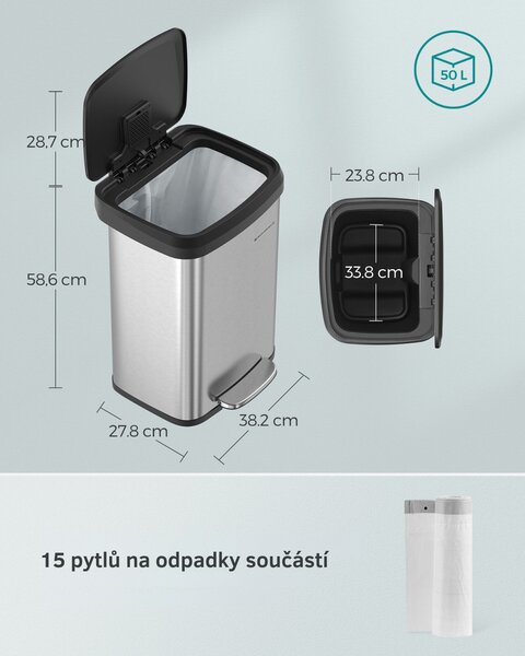 SONGMICS Odpadkový koš Wide stříbrný