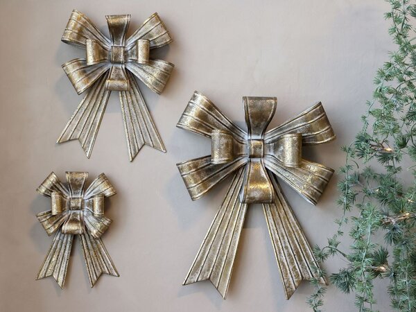 Mosazná antik kovová nástěnná dekorace mašle Bow - 30*9*43 cm - Chic Antique