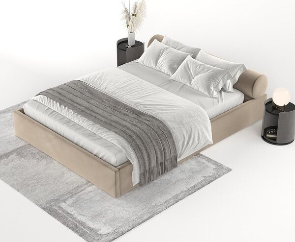 Světle hnědá čalouněná dvoulůžková postel s úložným prostorem s roštem 160x200 cm Solvo – Maison de Rêve