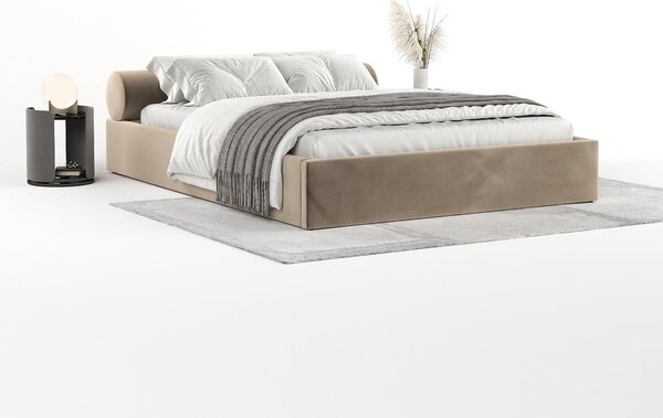 Světle hnědá čalouněná dvoulůžková postel s úložným prostorem s roštem 160x200 cm Solvo – Maison de Rêve